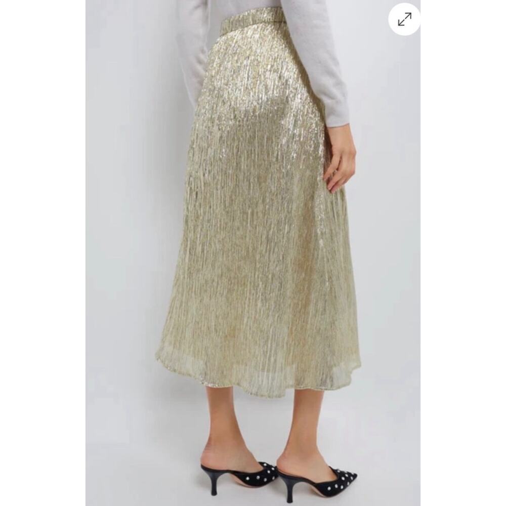 TUCKERNUCK Hyacinth House Gold Metallic Plisse Gloria Midi Skirt  NWT Size Large - Picture 3 of 10